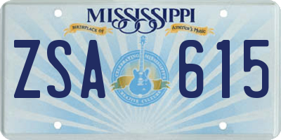 MS license plate ZSA615