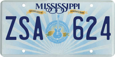 MS license plate ZSA624