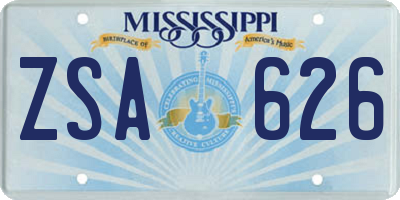 MS license plate ZSA626