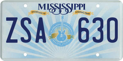 MS license plate ZSA630
