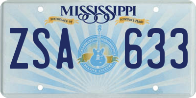 MS license plate ZSA633