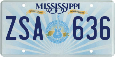 MS license plate ZSA636