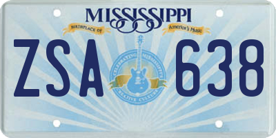 MS license plate ZSA638
