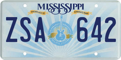 MS license plate ZSA642