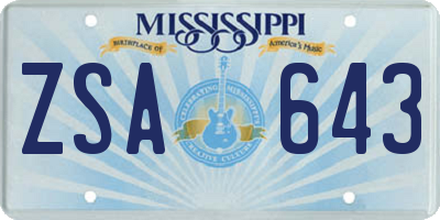 MS license plate ZSA643