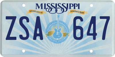 MS license plate ZSA647