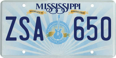 MS license plate ZSA650