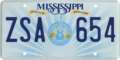MS license plate ZSA654