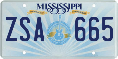 MS license plate ZSA665
