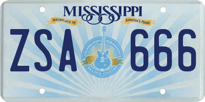MS license plate ZSA666