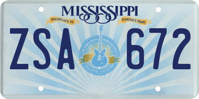 MS license plate ZSA672