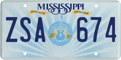 MS license plate ZSA674