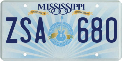 MS license plate ZSA680