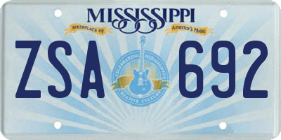 MS license plate ZSA692