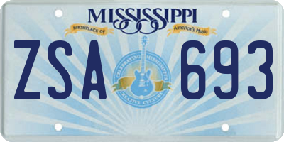 MS license plate ZSA693