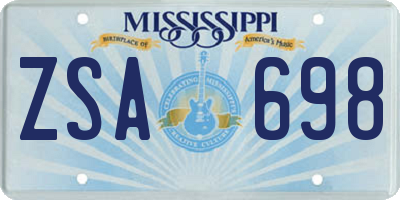 MS license plate ZSA698