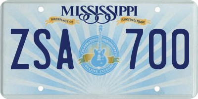 MS license plate ZSA700