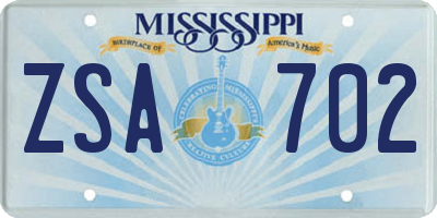 MS license plate ZSA702