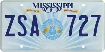 MS license plate ZSA727