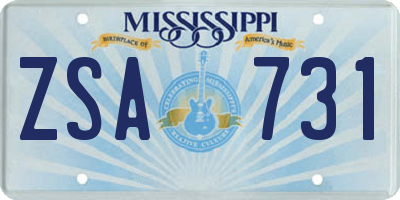 MS license plate ZSA731