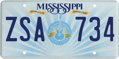 MS license plate ZSA734