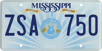 MS license plate ZSA750