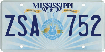 MS license plate ZSA752