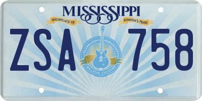 MS license plate ZSA758