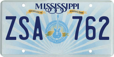 MS license plate ZSA762