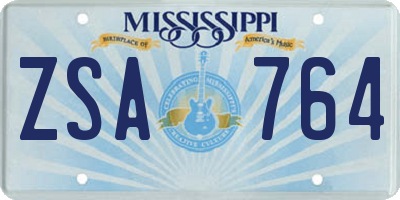 MS license plate ZSA764