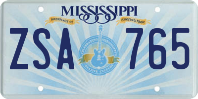MS license plate ZSA765