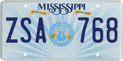MS license plate ZSA768
