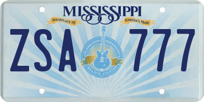 MS license plate ZSA777