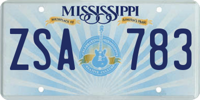 MS license plate ZSA783