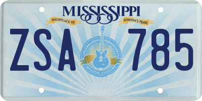 MS license plate ZSA785