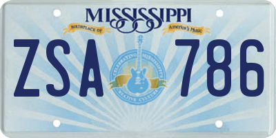 MS license plate ZSA786