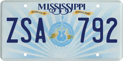 MS license plate ZSA792