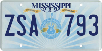 MS license plate ZSA793