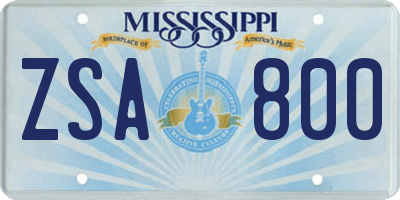 MS license plate ZSA800