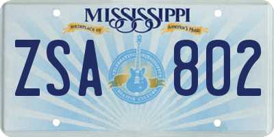 MS license plate ZSA802