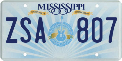 MS license plate ZSA807