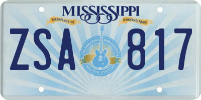 MS license plate ZSA817