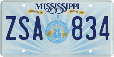MS license plate ZSA834