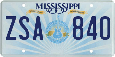 MS license plate ZSA840