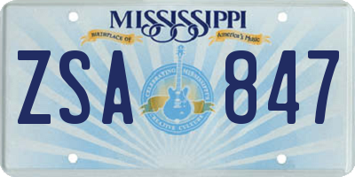 MS license plate ZSA847