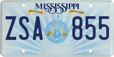 MS license plate ZSA855