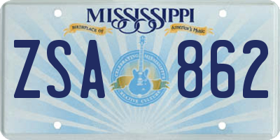MS license plate ZSA862