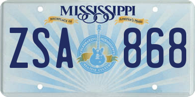 MS license plate ZSA868