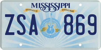 MS license plate ZSA869
