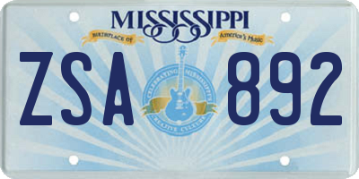 MS license plate ZSA892